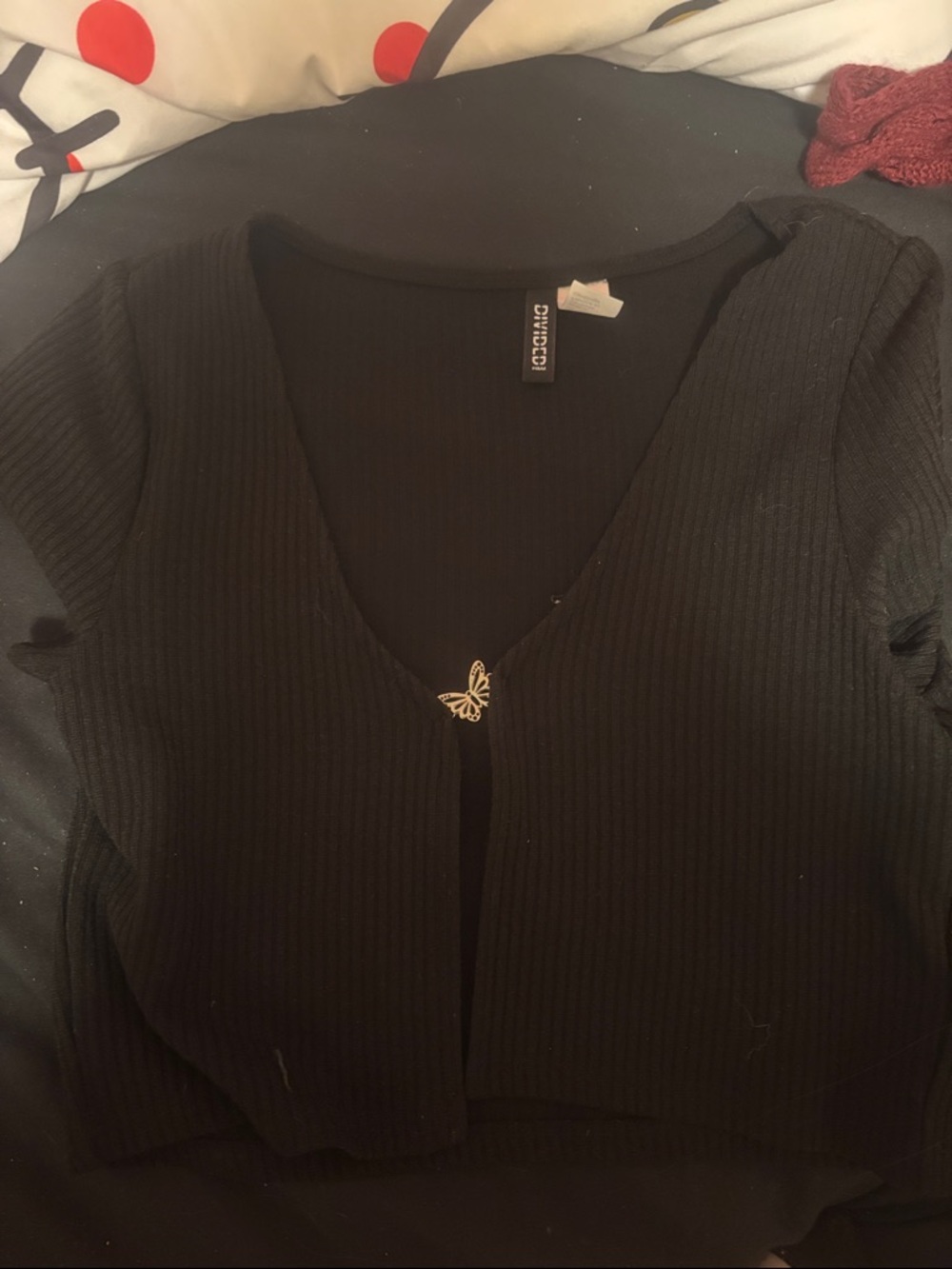 H&M Black Ribbed Butterfly-Clip Cardigan